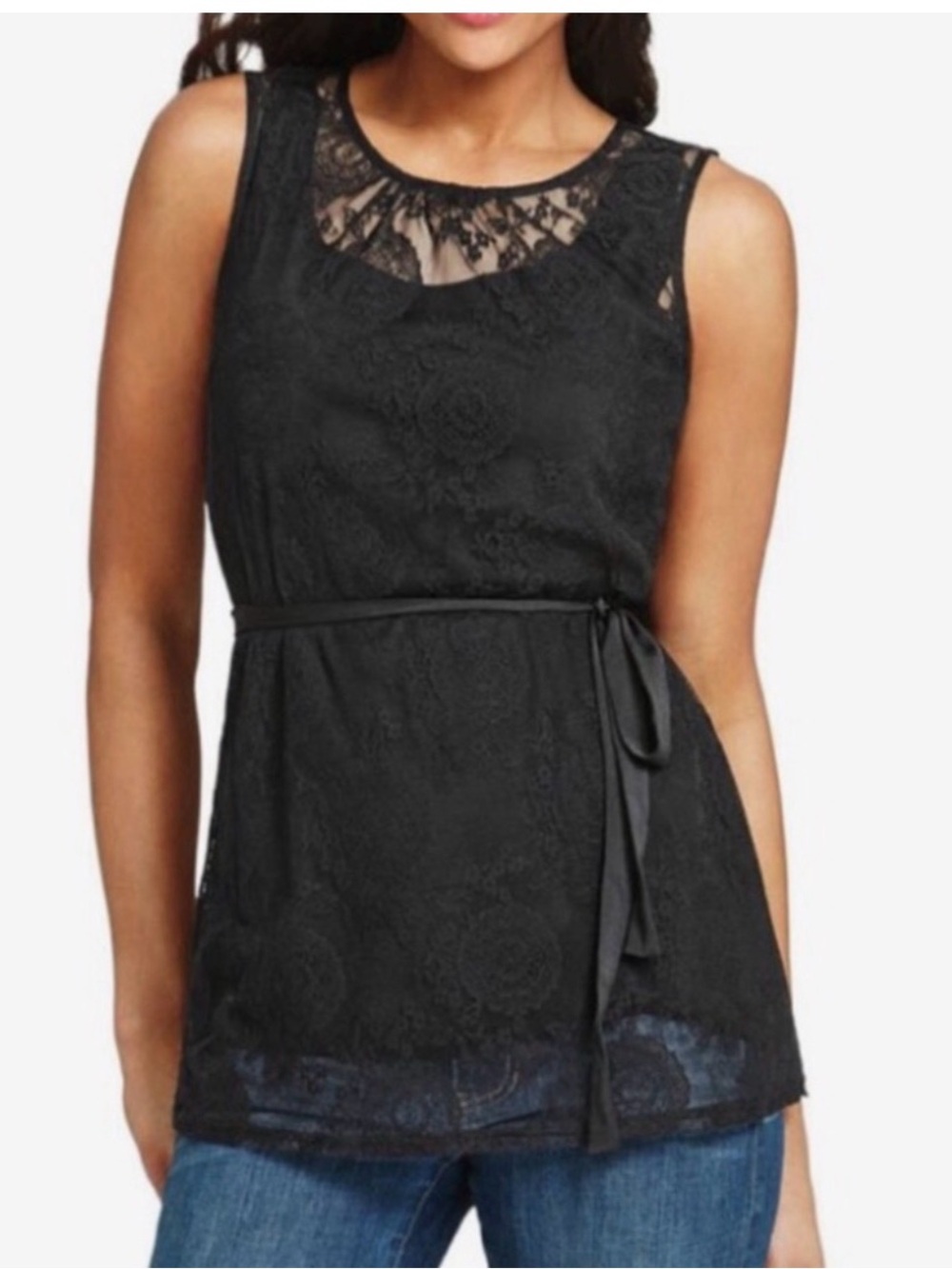 Cabi 942 Large Date Night Lined Black Lace Sleeveless Tunic